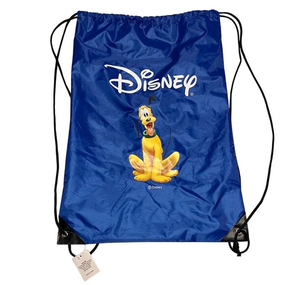 Disney Pluto Blue Drawstring Bag Yellow Bone Poop Bag Holder Gold Dog Tag Charm - Picture 2 of 10